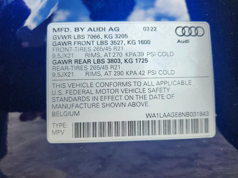 Продажа на аукционе авто 2022 Audi E-tron, vin: WA1LAAGE6NB031843, номер лота: 64468036