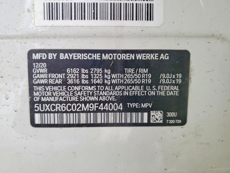 2021 Bmw X5 მანქანა იყიდება აუქციონზე, vin: 5UXCR6C02M9F44004, აუქციონის ნომერი: 41843745