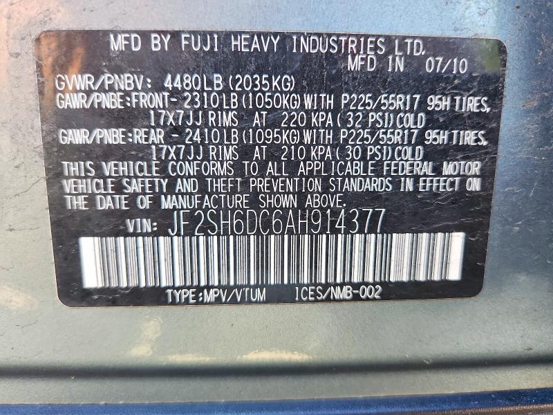 Aukcja sprzedaży 2010 Subaru Forester, vin: JF2SH6DC6AH914377, numer aukcji: 68042976