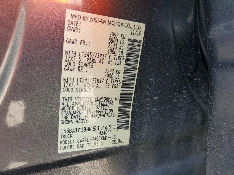 Продажа на аукционе авто 2017 Nissan Titan Xd, vin: 1N6BA1F19HN517451, номер лота: 68954846