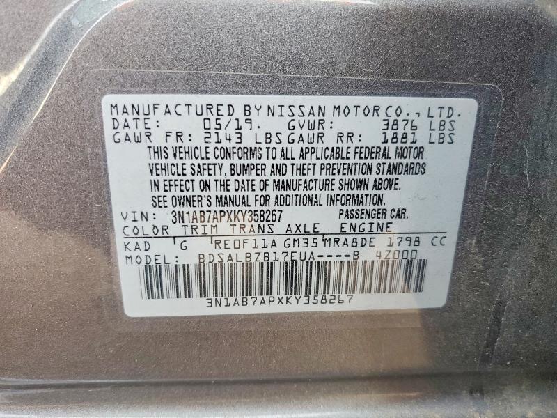 Aukcja sprzedaży 2019 Nissan Sentra, vin: 3N1AB7APXKY358267, numer aukcji: 69682126