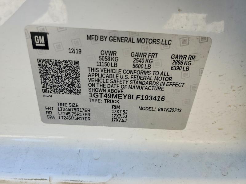 2020 Gmc Sierra მანქანა იყიდება აუქციონზე, vin: 1GT49MEY8LF193416, აუქციონის ნომერი: 66820406