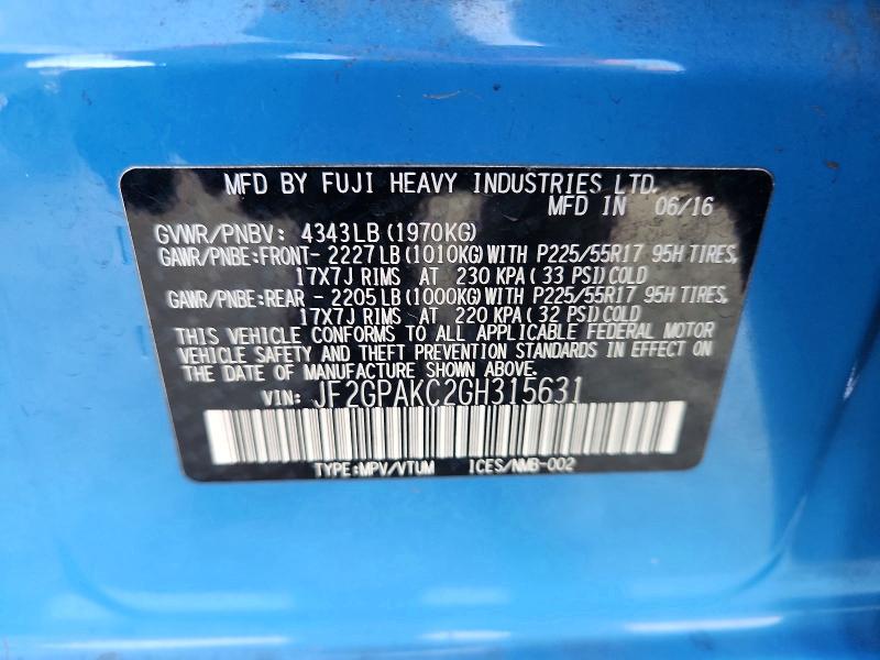 Auction sale of the 2016 Subaru Crosstrek, vin: JF2GPAKC2GH315631        , lot number: 69152666