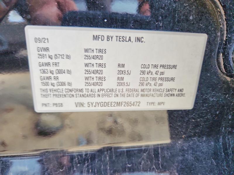 68851796 :رقم المزاد ، 5YJYGDEE2MF265472 vin ، 2021 Tesla Model Y مزاد بيع