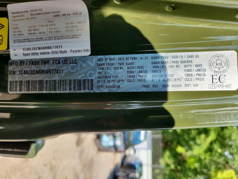 Продажа на аукционе авто 2021 Jeep Wrangler Unlimited, vin: 1C4HJXEN6MW677411, номер лота: 67004766