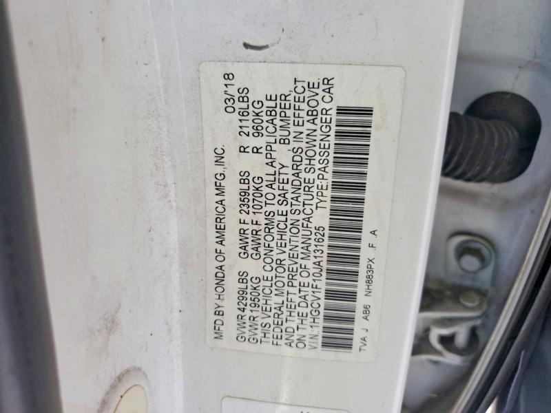 Продаж на аукціоні авто 2018 Honda Accord, vin: 1HGCV1F10JA131625, номер лоту: 69221866