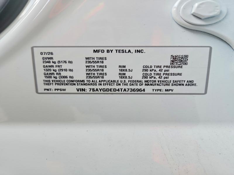 Продажа на аукционе авто 2026 Tesla Model Y, vin: 7SAYGDED4TA736964, номер лота: 68249646