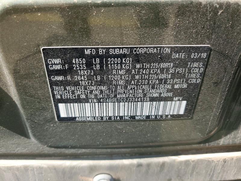 Продаж на аукціоні авто 2018 Subaru Outback, vin: 4S4BSETC2J3344138, номер лоту: 67203686