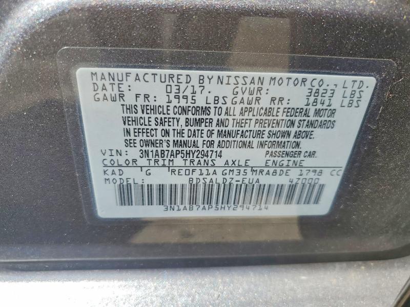 68441206 :رقم المزاد ، 3N1AB7AP5HY294714 vin ، 2017 Nissan Sentra مزاد بيع