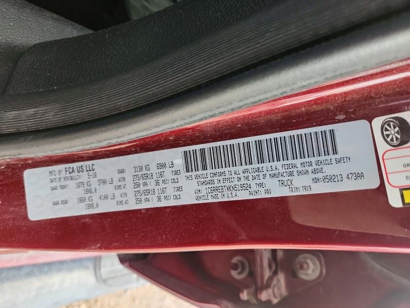 Auction sale of the 2019 Ram 1500, vin: 1C6RREBTXKN519524, lot number: 69224266