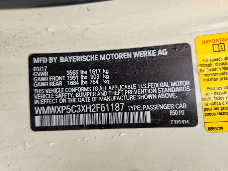 66964636 :رقم المزاد ، WMWXP5C3XH2F61187 vin ، 2017 Mini Cooper مزاد بيع