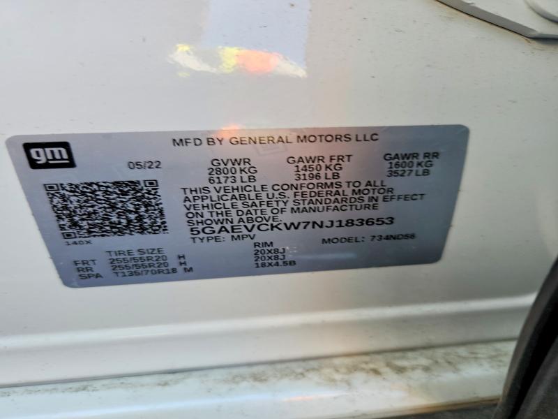 67978856 :رقم المزاد ، 5GAEVCKW7NJ183653 vin ، 2022 Buick Enclave مزاد بيع