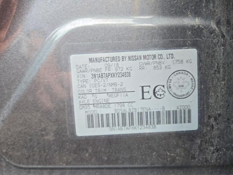 Aukcja sprzedaży 2019 Nissan Sentra, vin: 3N1AB7APXKY234838, numer aukcji: 68216676