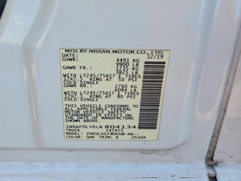 2020 Nissan Nv მანქანა იყიდება აუქციონზე, vin: 1N6AF0LY6LN804134, აუქციონის ნომერი: 68835356