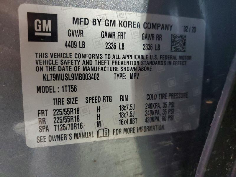 Aukcja sprzedaży 2021 Chevrolet Trailblazer, vin: KL79MUSL9MB003402, numer aukcji: 69036626