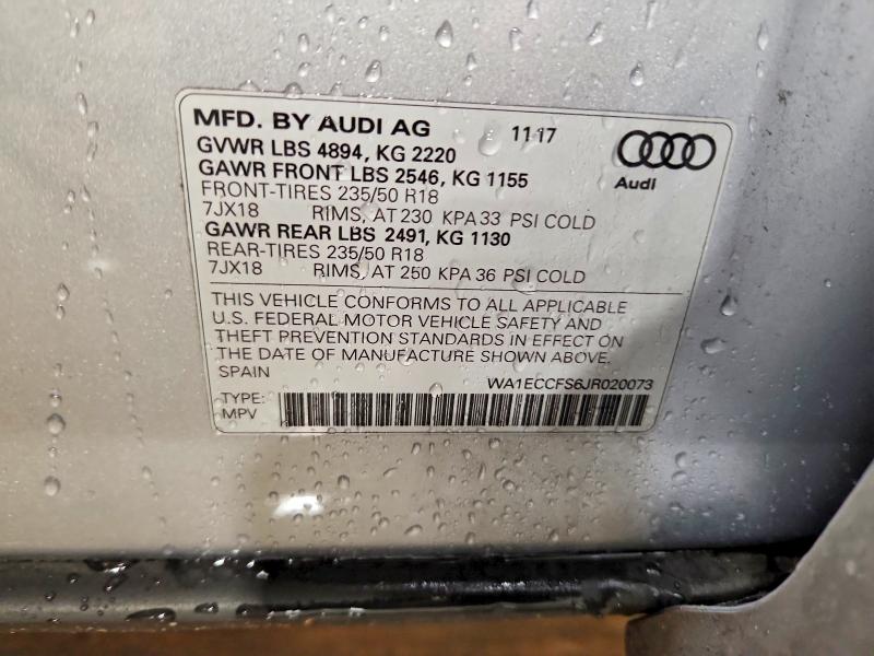 Продаж на аукціоні авто 2018 Audi Q3, vin: WA1ECCFS6JR020073, номер лоту: 69304556