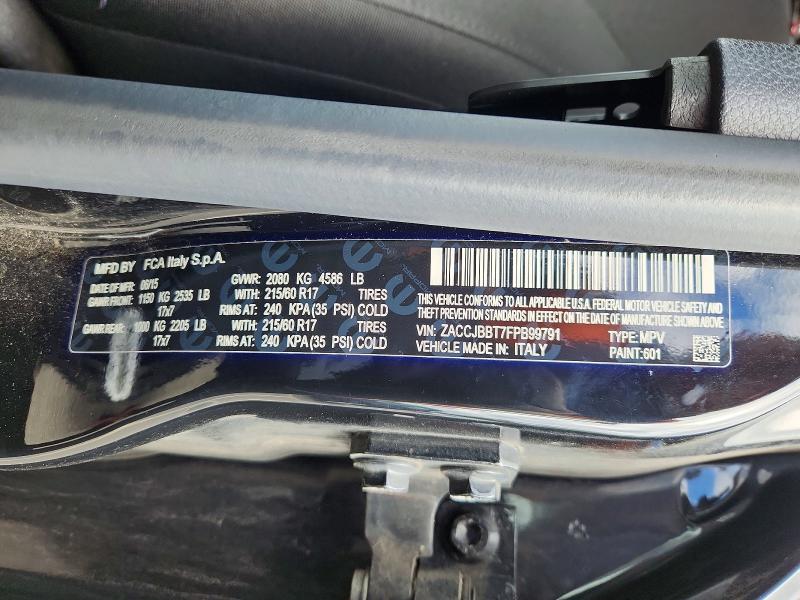 Продажа на аукционе авто 2015 Jeep Renegade, vin: ZACCJBBT7FPB99791, номер лота: 69581396