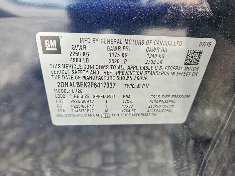 Aukcja sprzedaży 2015 Chevrolet Equinox, vin: 2GNALBEK2F6417337, numer aukcji: 70139616