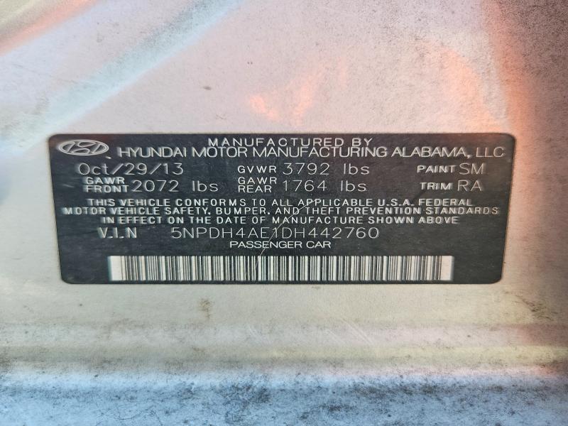 2013 Hyundai Elantra მანქანა იყიდება აუქციონზე, vin: 5NPDH4AE1DH442760, აუქციონის ნომერი: 69532096
