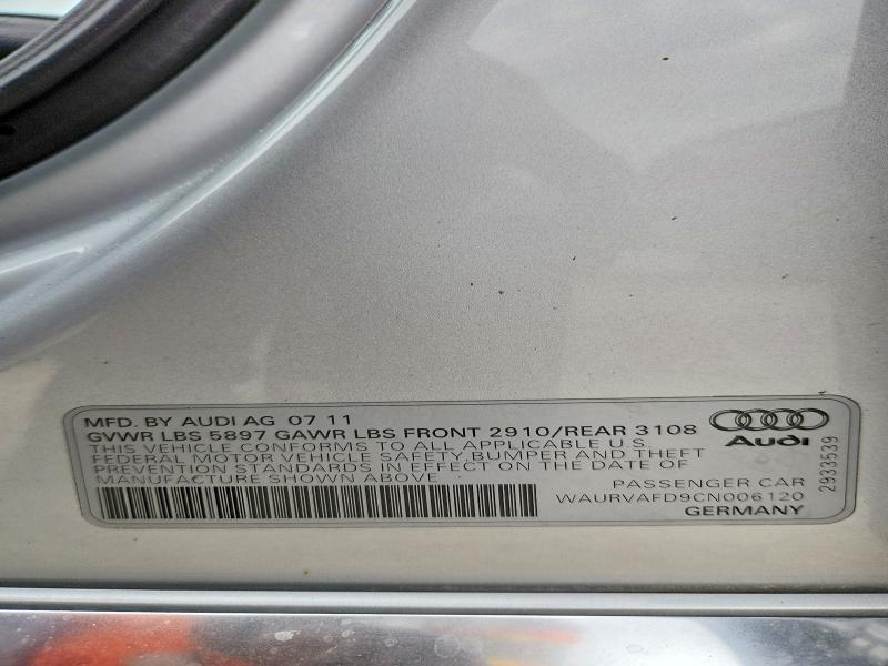 70766446 :رقم المزاد ، WAURVAFD9CN006120 vin ، 2012 Audi A8 مزاد بيع