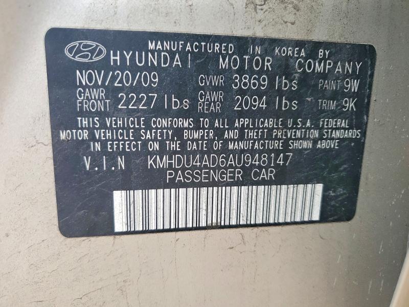 2010 Hyundai Elantra მანქანა იყიდება აუქციონზე, vin: KMHDU4AD6AU948147, აუქციონის ნომერი: 70700146
