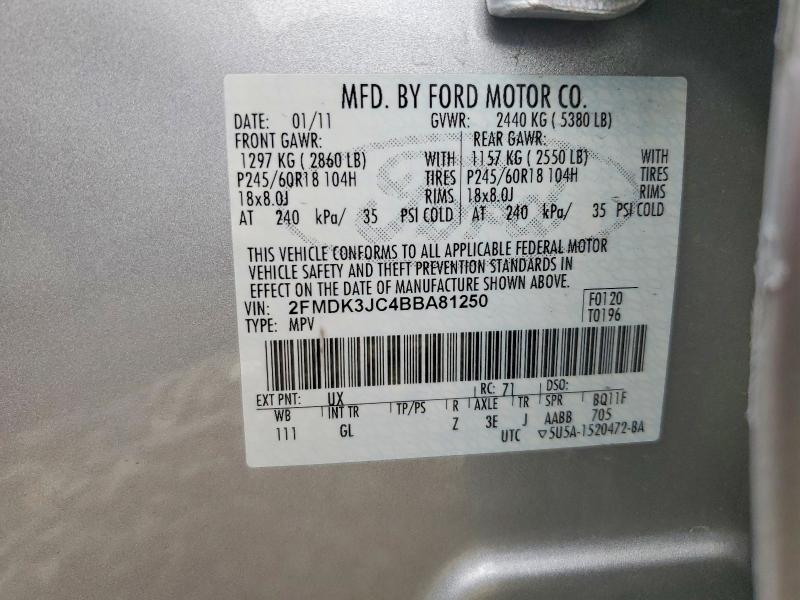 2011 Ford Edge მანქანა იყიდება აუქციონზე, vin: 2FMDK3JC4BBA81250, აუქციონის ნომერი: 69649026