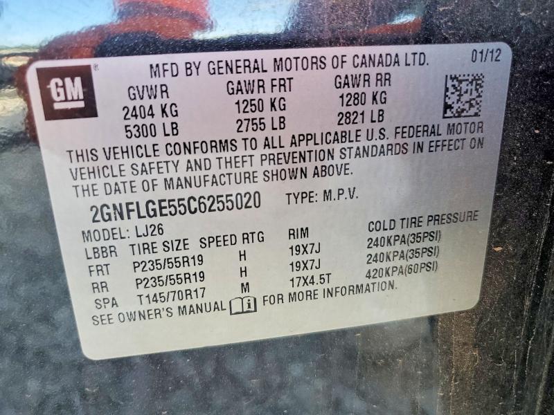 Aukcja sprzedaży 2012 Chevrolet Equinox, vin: 2GNFLGE55C6255020, numer aukcji: 68516596