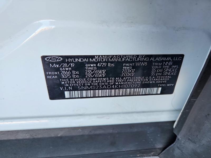 Aukcja sprzedaży 2019 Hyundai Santa Fe, vin: 5NMS23AD4KH107092, numer aukcji: 67564026
