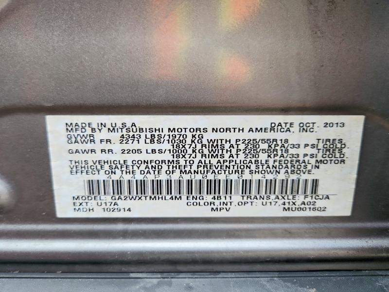 69173586 :رقم المزاد ، 4A4AP3AU0EE014292 vin ، 2014 Mitsubishi Outlander Sport مزاد بيع