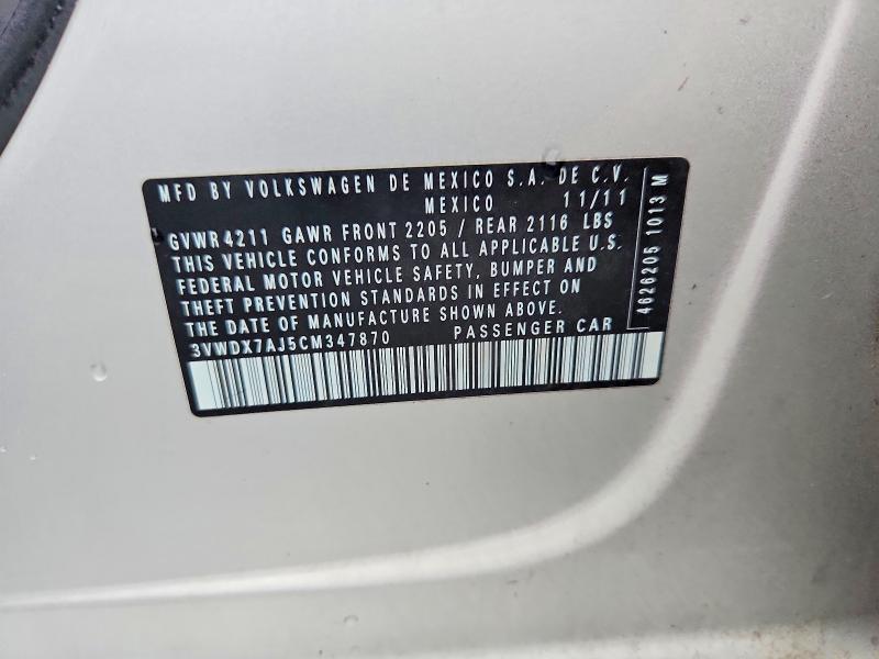 Продаж на аукціоні авто 2012 Volkswagen Jetta, vin: 3VWDX7AJ5CM347870, номер лоту: 70363826