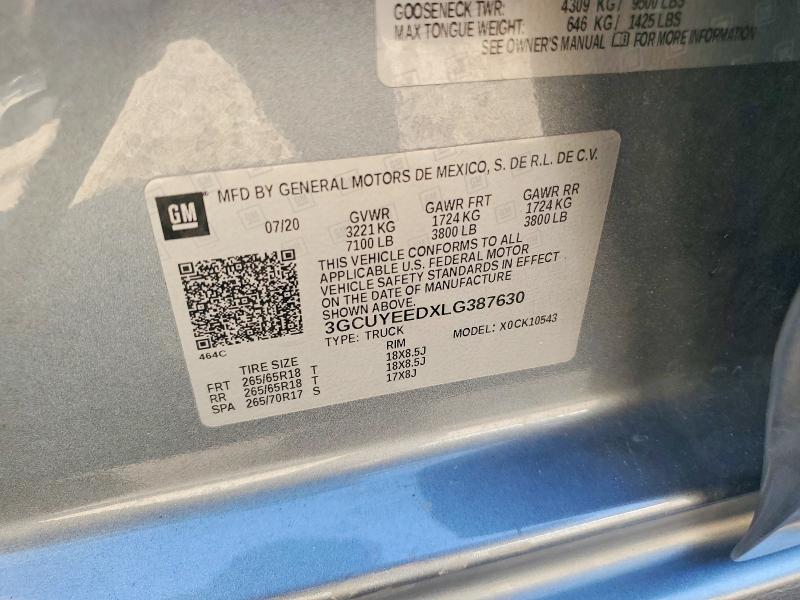 69026206 :رقم المزاد ، 3GCUYEEDXLG387630 vin ، 2020 Chevrolet Silverado مزاد بيع