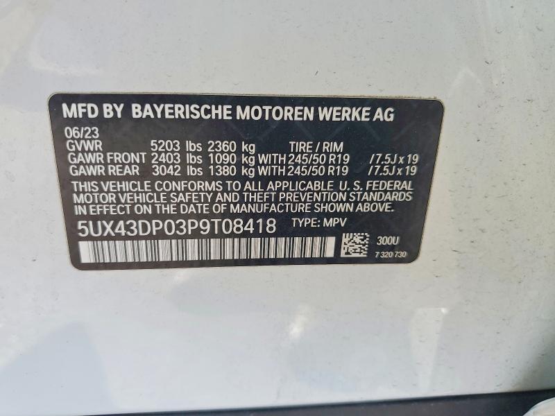 67923366 :رقم المزاد ، 5UX43DP03P9T08418 vin ، 2023 Bmw X3 مزاد بيع