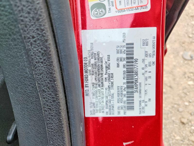 67144006 :رقم المزاد ، 3FAHP0KC5BR177190 vin ، 2011 Ford Fusion مزاد بيع