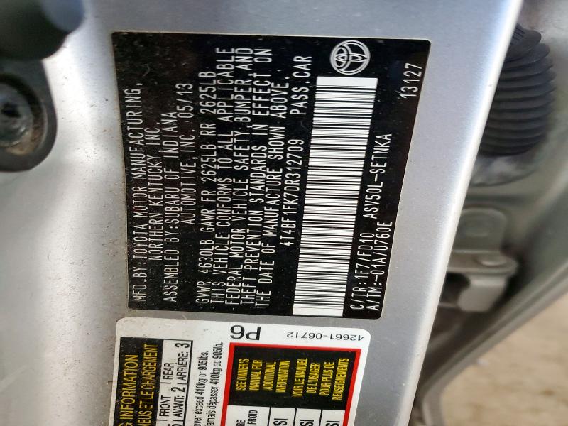 68725696 :رقم المزاد ، 4T4BF1FK7DR312709 vin ، 2013 Toyota Camry مزاد بيع