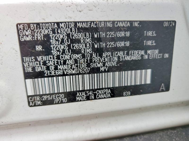 2024 Toyota Rav4 მანქანა იყიდება აუქციონზე, vin: 2T3E6RFV9RW076207, აუქციონის ნომერი: 70360666