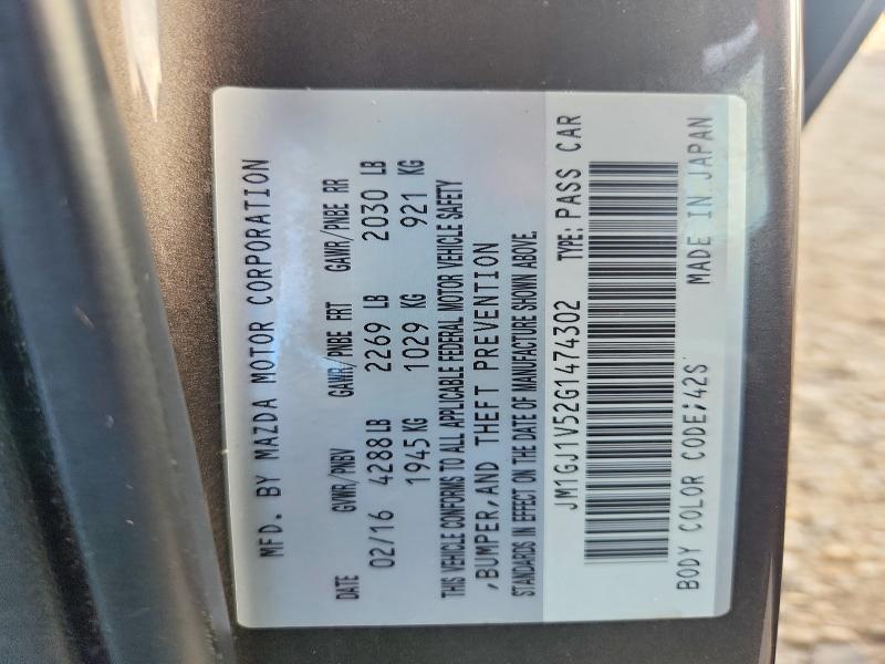 63335146 :رقم المزاد ، JM1GJ1V52G1474302 vin ، 2016 Mazda 6 مزاد بيع