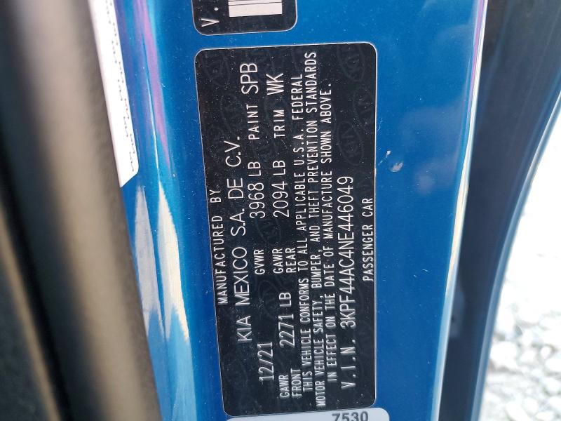 67509386 :رقم المزاد ، 3KPF44AC4NE446049 vin ، 2022 Kia Forte مزاد بيع