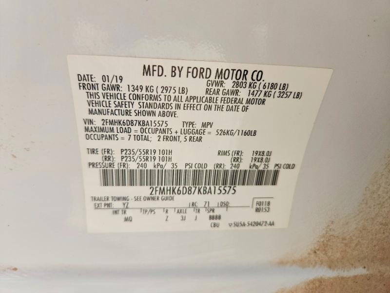 66331516 :رقم المزاد ، 2FMHK6D87KBA15575 vin ، 2019 Ford Flex مزاد بيع
