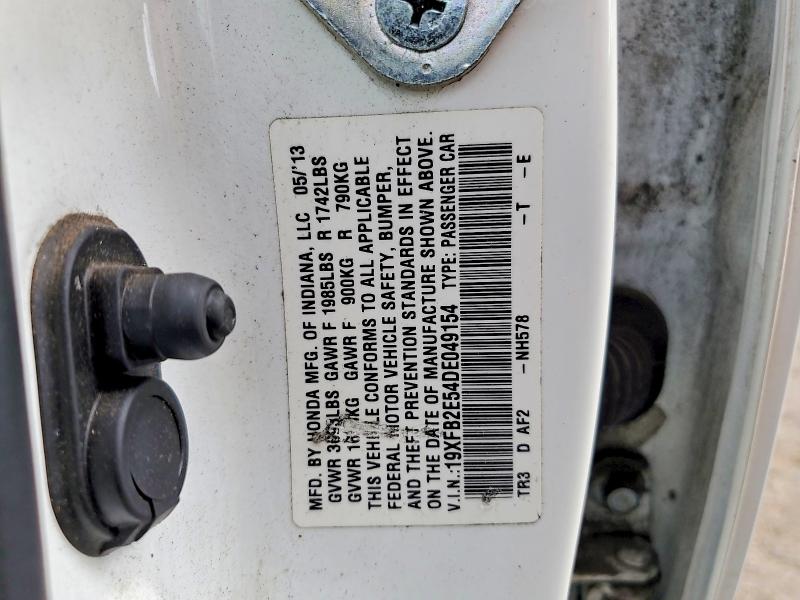 Продаж на аукціоні авто 2013 Honda Civic, vin: 19XFB2E54DE049154, номер лоту: 69565006