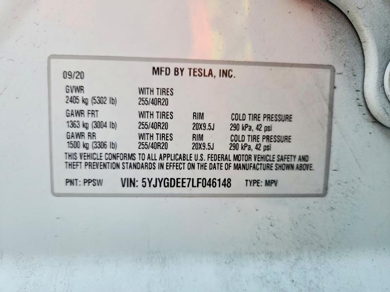 Aukcja sprzedaży 2020 Tesla Model Y, vin: 5YJYGDEE7LF046148, numer aukcji: 69986506