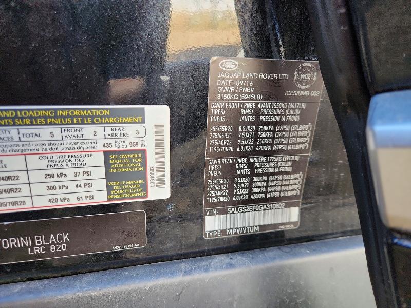 69216236 :رقم المزاد ، SALGS2EF0GA310602 vin ، 2016 Land Rover Range Rover مزاد بيع