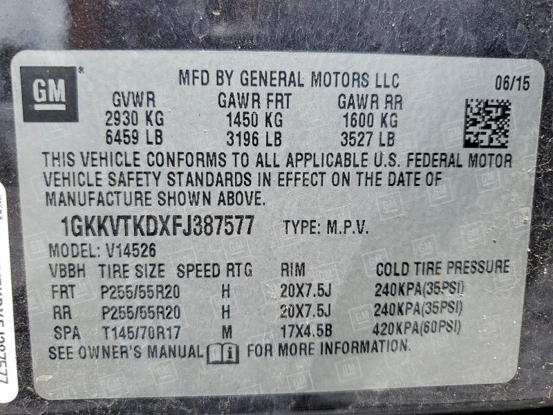 68211046 :رقم المزاد ، 1GKKVTKDXFJ387577 vin ، 2015 Gmc Acadia مزاد بيع