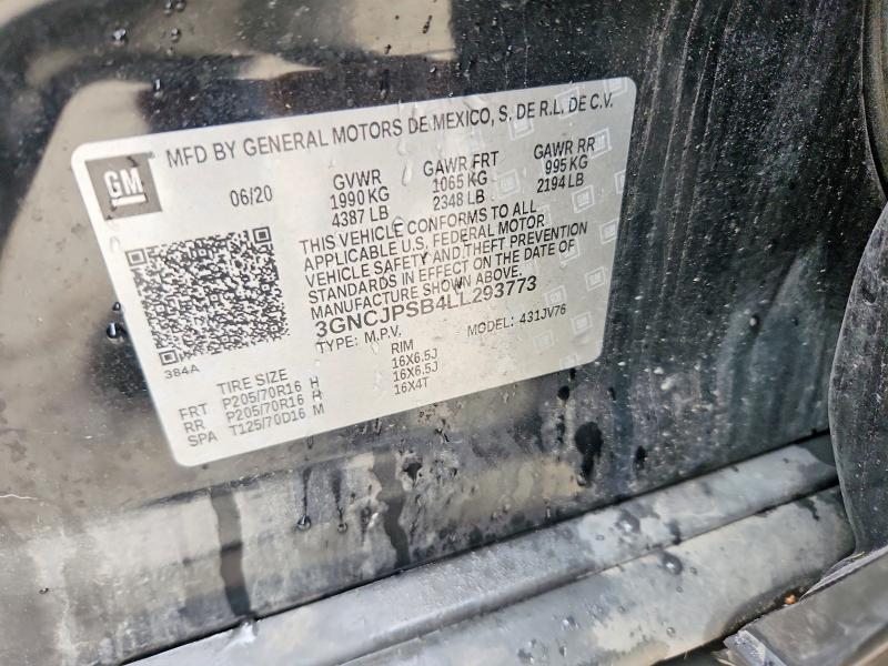 71009526 :رقم المزاد ، 3GNCJPSB4LL293773 vin ، 2020 Chevrolet Trax مزاد بيع