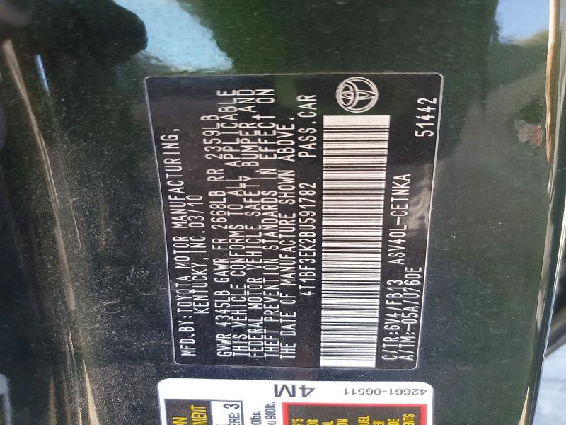 68595086 :رقم المزاد ، 4T1BF3EK2BU591782 vin ، 2011 Toyota Camry مزاد بيع