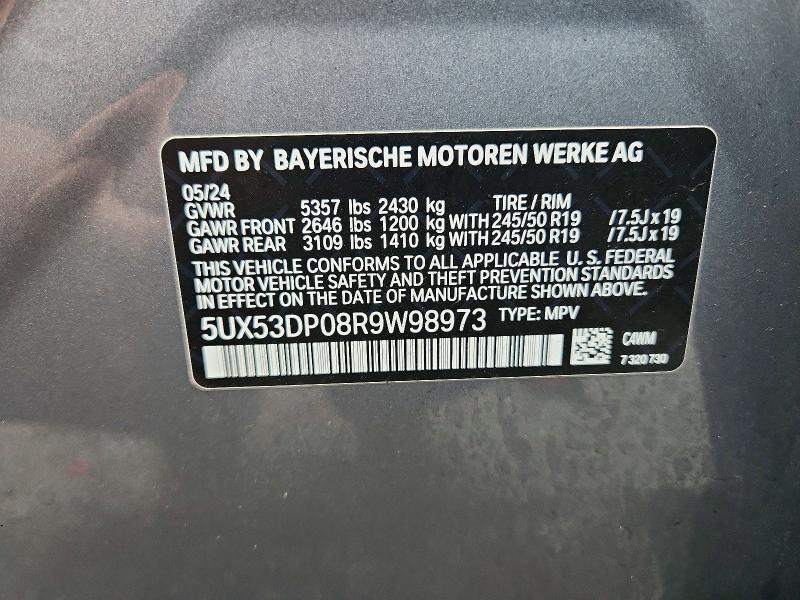 2024 Bmw X3 მანქანა იყიდება აუქციონზე, vin: 5UX53DP08R9W98973, აუქციონის ნომერი: 69213446