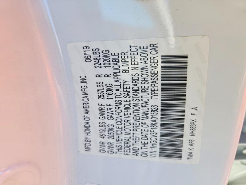 Aukcja sprzedaży 2019 Honda Accord, vin: 1HGCV3F18KA015828, numer aukcji: 71212816