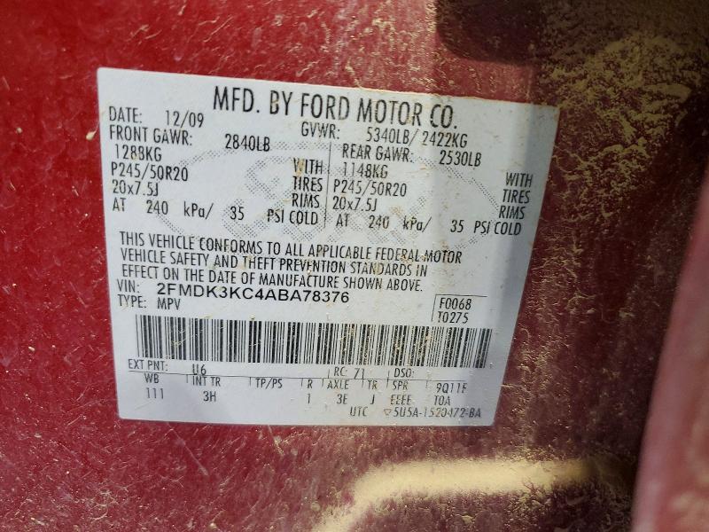 67460316 :رقم المزاد ، 2FMDK3KC4ABA78376 vin ، 2010 Ford Edge مزاد بيع