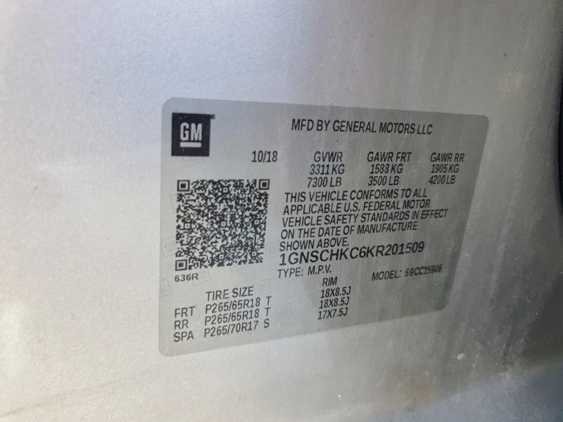Продаж на аукціоні авто 2019 Chevrolet Suburban, vin: 1GNSCHKC6KR201509, номер лоту: 68329016