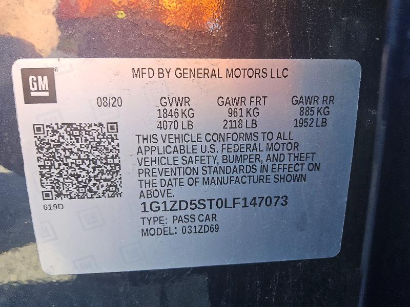 65330216 :رقم المزاد ، 1G1ZD5ST0LF147073 vin ، 2020 Chevrolet Malibu مزاد بيع