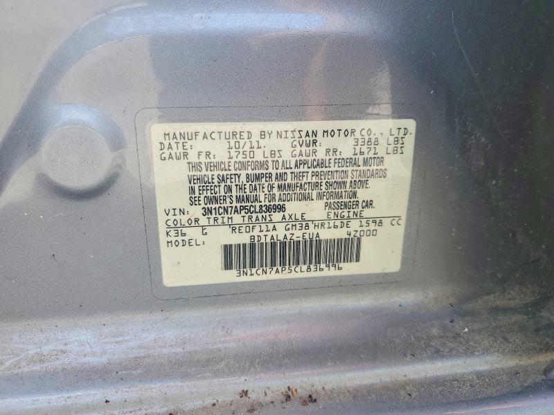 Auction sale of the 2012 Nissan Versa, vin: 3N1CN7AP5CL836996, lot number: 68890356
